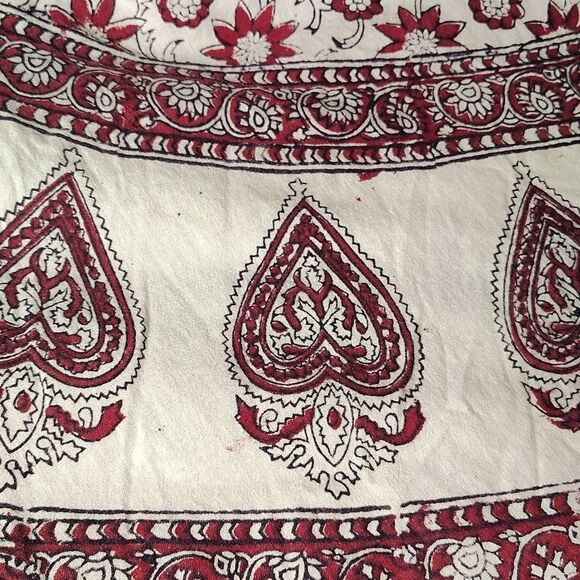 VTG India Cotton Off White Red Floral Block Print Midi Wrap Skirt *XS- Med - Picture 15 of 16
